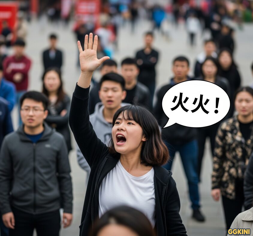 女生举手大喊“火灾”,路人开始注意