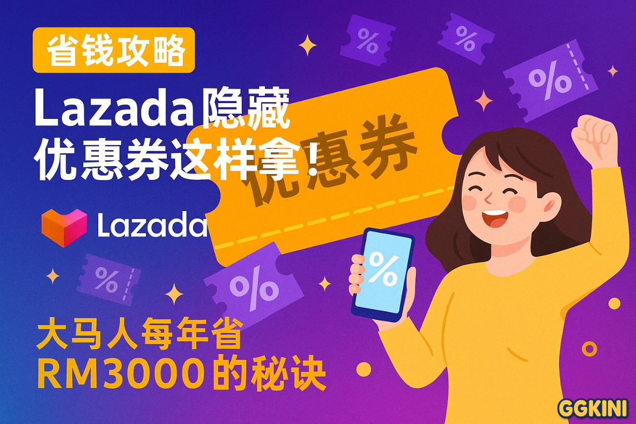 马来西亚用户在手机上领取Lazada隐藏优惠券，画面包含折扣券图标与RM3000省钱提示