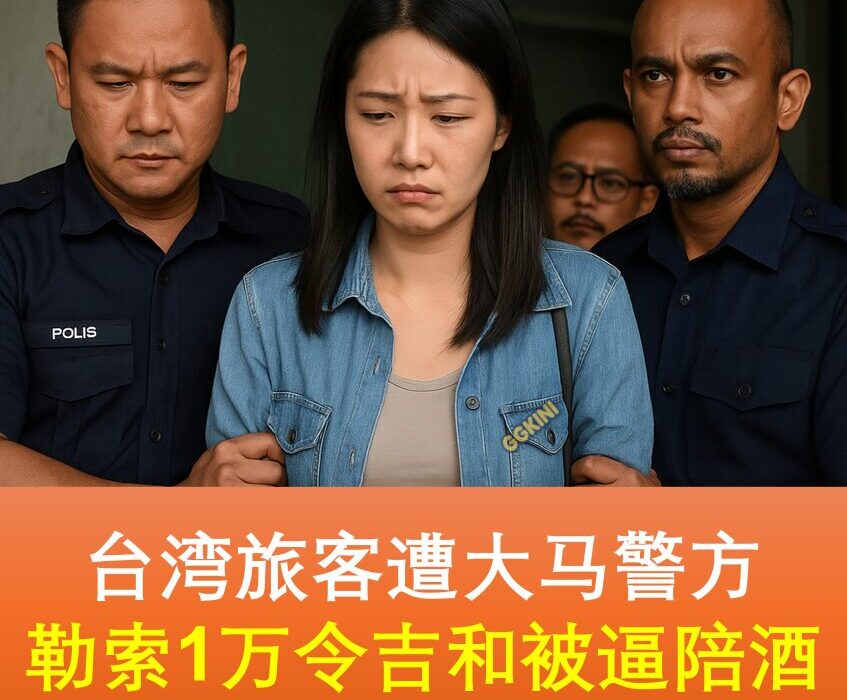 台湾游客被警方围住脸色惊恐，背景有三名马来西亚警员
