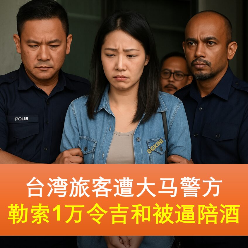 台湾游客被警方围住脸色惊恐，背景有三名马来西亚警员